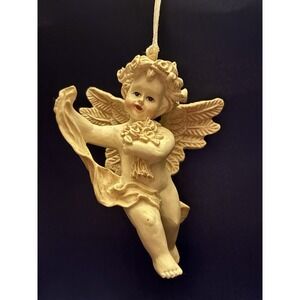 Vintage 1996 Avon Cherub Angel Ornament Bouquet of Flowers Original Box